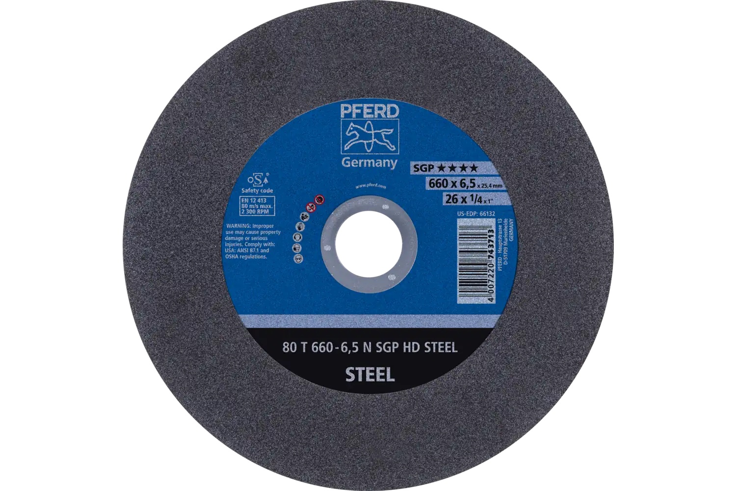 Picture of Pferd Large Diameter Cut-Off Wheel 26" X 1/4 X 1, Sgp Hd Steel, N, Aluminum Oxide